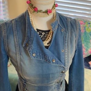 BCBGMaxAzria light blue denim jean asymmetrical jacket